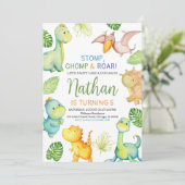Dinosaur Birthday Einladung (Stehend Vorderseite)