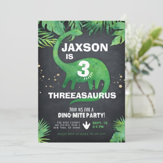 Dinosaur Birthday Einladung (Stehend Vorderseite)