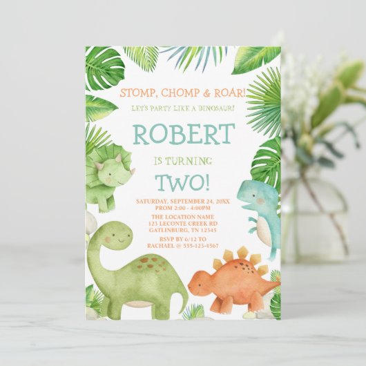 Dinosaur Birthday Einladung (Stehend Vorderseite)