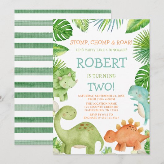 Dinosaur Birthday Einladung (Vorne/Hinten)