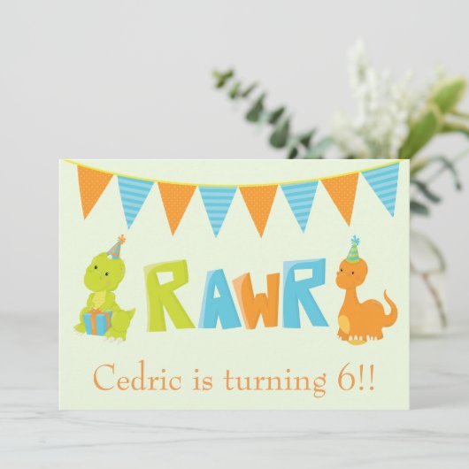 Dinosaur Birthday Einladung (Stehend Vorderseite)