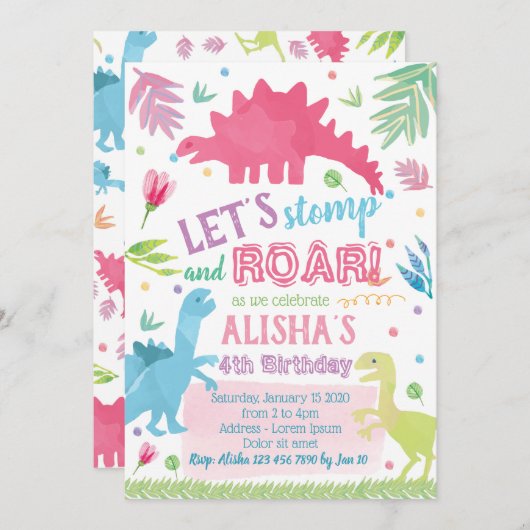 Dinosaur Birthday Einladung (Vorne/Hinten)