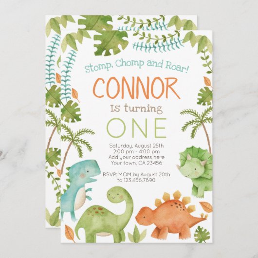 Dinosaur Birthday Einladung (Vorne/Hinten)