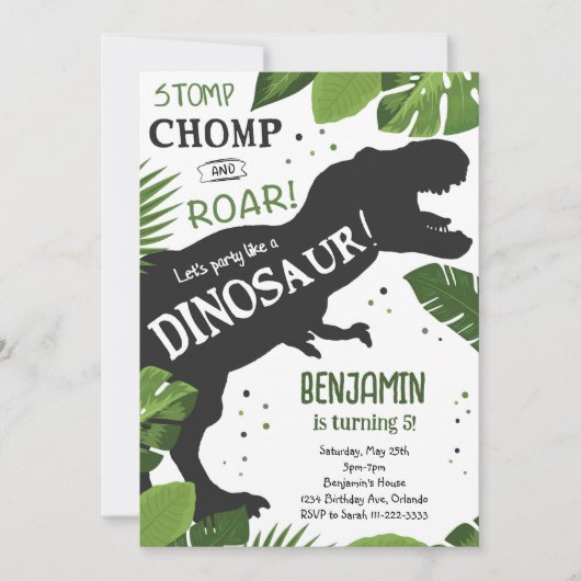 Dinosaur Birthday Einladung (Vorderseite)