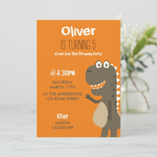 Dinosaur Birthday Einladung (Stehend Vorderseite)