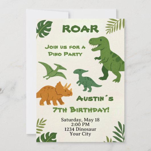 Dinosaur Birthday Einladung (Vorderseite)