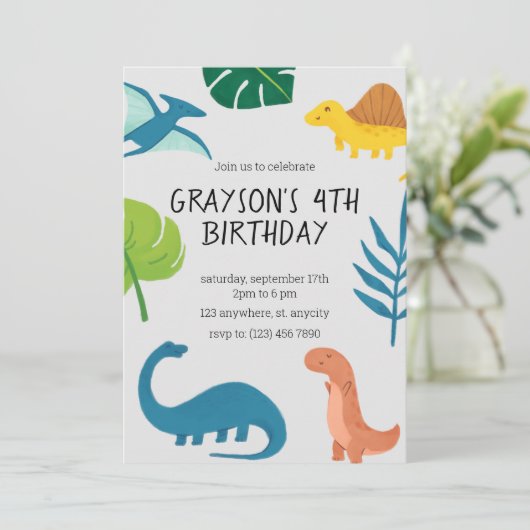 Dinosaur Birthday Einladung (Stehend Vorderseite)