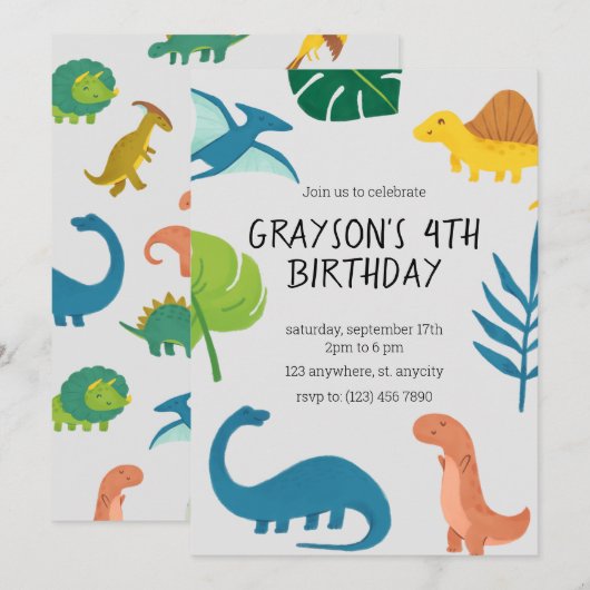 Dinosaur Birthday Einladung (Vorne/Hinten)