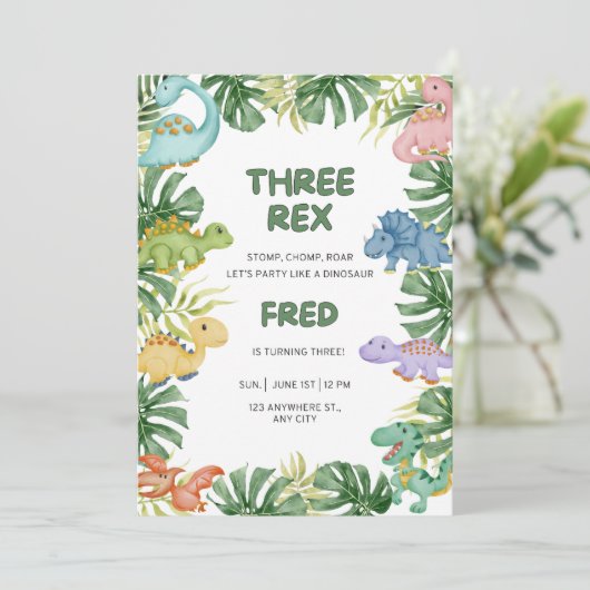 Dinosaur Birthday Einladung (Stehend Vorderseite)