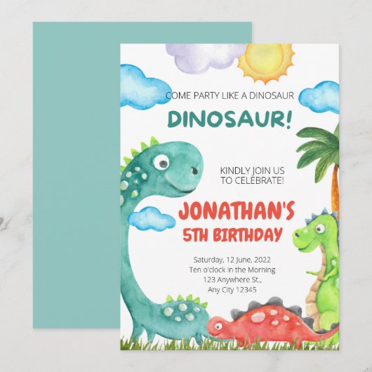 Dinosaur Birthday Einladung (Vorne/Hinten)