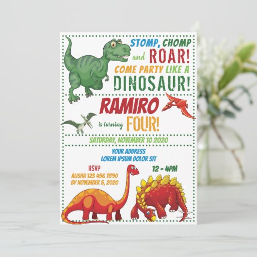 Dinosaur Birthday Einladung (Stehend Vorderseite)