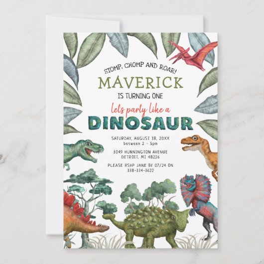 Dinosaur Birthday Einladung (Vorderseite)