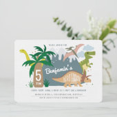 Dinosaur Birthday Einladung (Stehend Vorderseite)