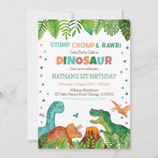 Dinosaur Birthday Einladung (Vorderseite)