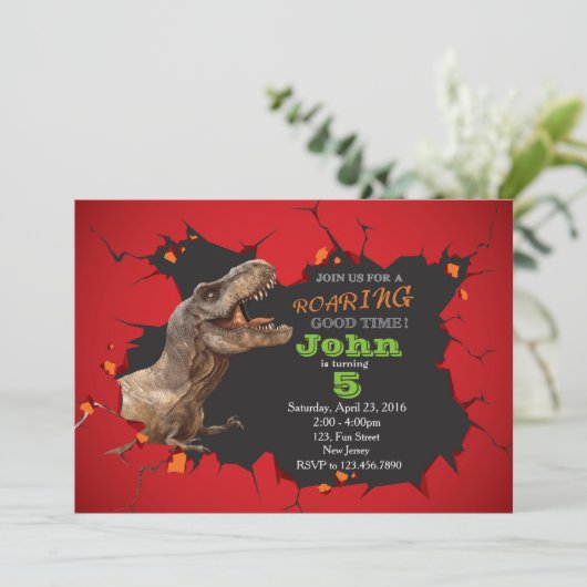 Dinosaur Birthday Einladung (Stehend Vorderseite)