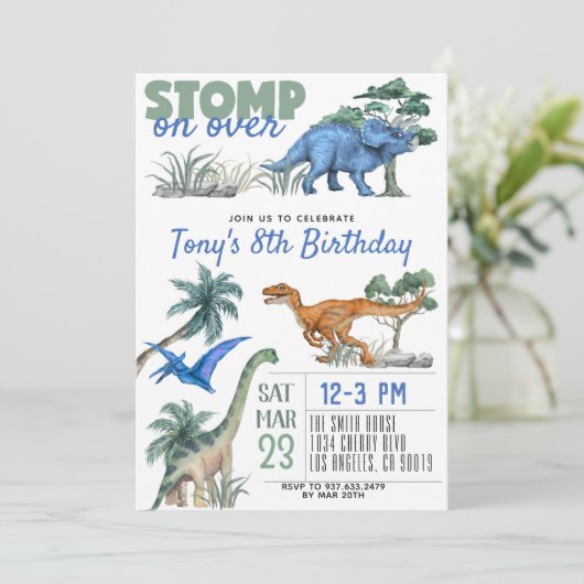 Dinosaur Birthday Einladung (Stehend Vorderseite)