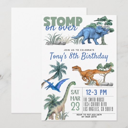 Dinosaur Birthday Einladung (Vorne/Hinten)