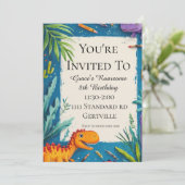 Dinosaur Birthday Einladung (Stehend Vorderseite)