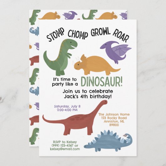 Dinosaur Birthday Einladung (Vorne/Hinten)