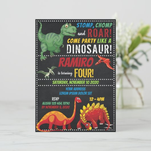 Dinosaur Birthday Einladung (Stehend Vorderseite)