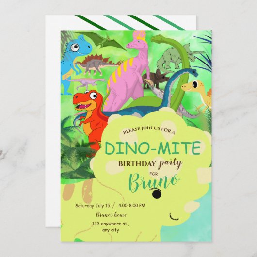 Dinosaur Birthday Einladung (Vorne/Hinten)