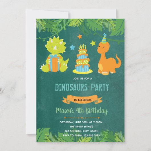 Dinosaur Birthday Einladung (Vorderseite)