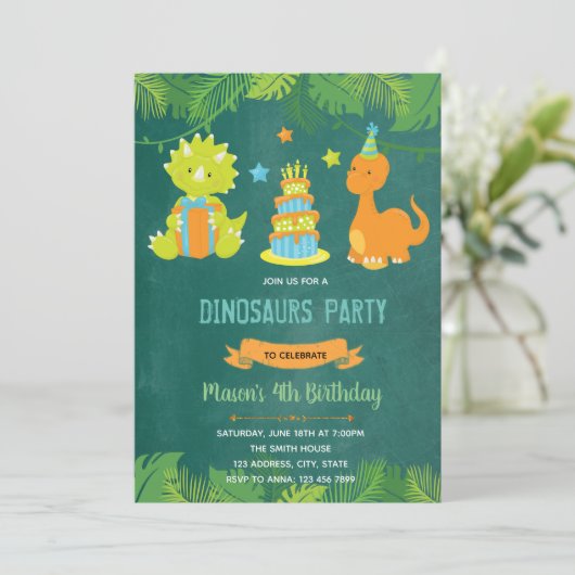 Dinosaur Birthday Einladung (Stehend Vorderseite)