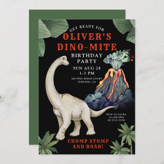 Dinosaur Birthday Einladung (Vorne/Hinten)