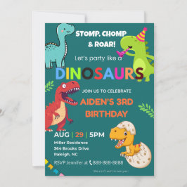 Dinosaur Birthday Einladung - Bearbeitbar | Flachw