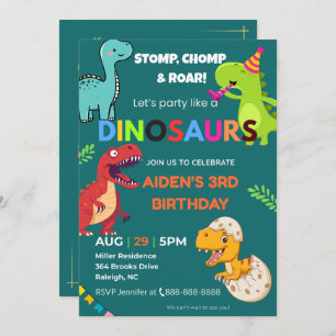 Dinosaur Birthday Einladung - Bearbeitbar   Flachw
