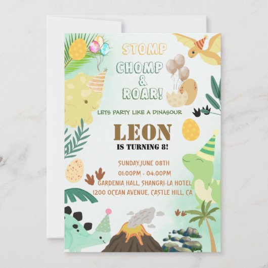Dinosaur Birthday Einladung - Bearbeitbares Kid-Pa (Vorderseite)