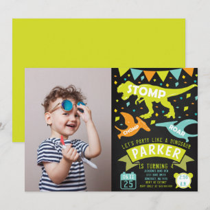 Dinosaur Birthday Einladung Chalkboard Foto