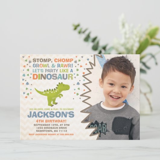 Dinosaur Birthday Einladung Dinosaur Dig Party (Stehend Vorderseite)