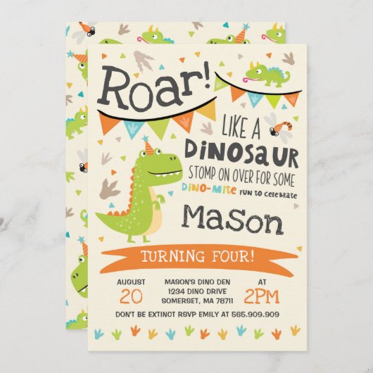 Dinosaur Birthday Einladung Dinosaur Roar Party (Vorne/Hinten)