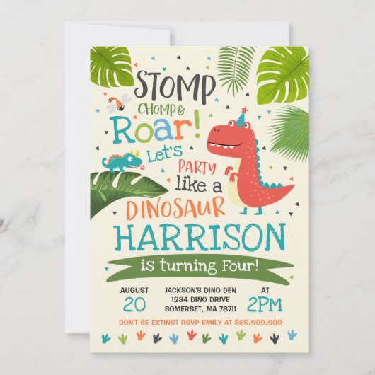 Dinosaur Birthday Einladung Dinosaur Roar Party (Vorderseite)