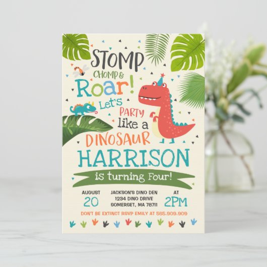 Dinosaur Birthday Einladung Dinosaur Roar Party (Stehend Vorderseite)