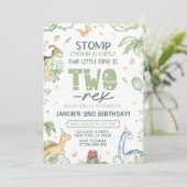 Dinosaur Birthday Einladung EDITABLE Two-Rex Dino (Stehend Vorderseite)
