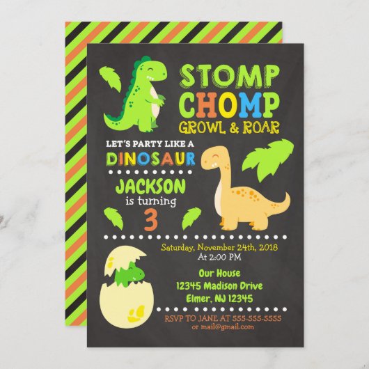 Dinosaur Birthday Einladung für einen Jungen (Vorne/Hinten)