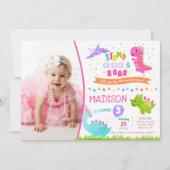 Dinosaur Birthday Einladung für Mädchen (Vorderseite)