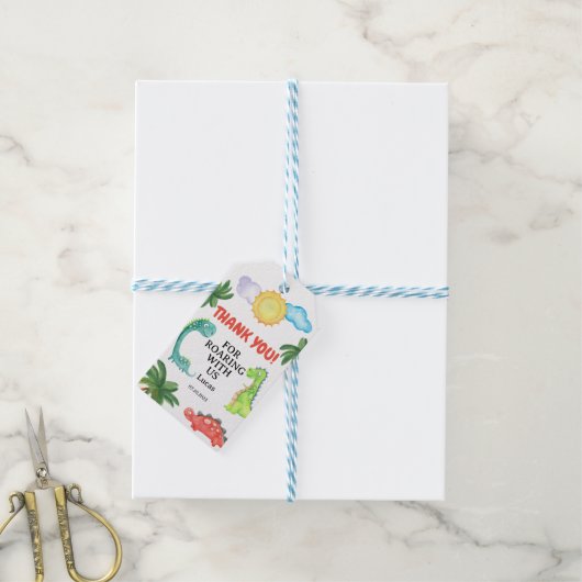 Dinosaur Birthday Einladung Geschenkanhänger (Mit Garn)