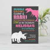 Dinosaur Birthday Einladung Girl Dinosaur Party (Stehend Vorderseite)