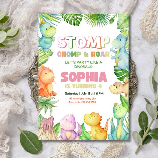 Dinosaur Birthday Einladung Girls Dino Geburtstag