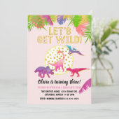 Dinosaur Birthday Einladung Mädchen Geburtstag (Stehend Vorderseite)