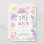 DINOSAUR BIRTHDAY Einladung Mädchen One-a-saurus (Vorderseite)