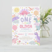 DINOSAUR BIRTHDAY Einladung Mädchen One-a-saurus (Stehend Vorderseite)