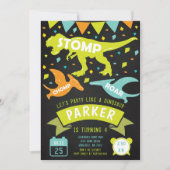 Dinosaur Birthday Einladung Modernes Chalkboard (Vorderseite)