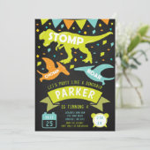 Dinosaur Birthday Einladung Modernes Chalkboard (Stehend Vorderseite)