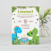 Dinosaur Birthday Einladung, Spanisch Einladung (Stehend Vorderseite)