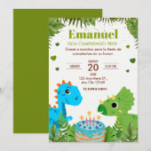 Dinosaur Birthday Einladung, Spanisch Einladung (Vorne/Hinten)
