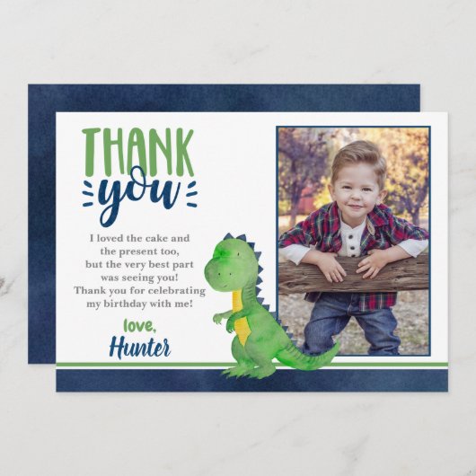Dinosaur Birthday Foto Danke, Card Einladung (Vorne/Hinten)
